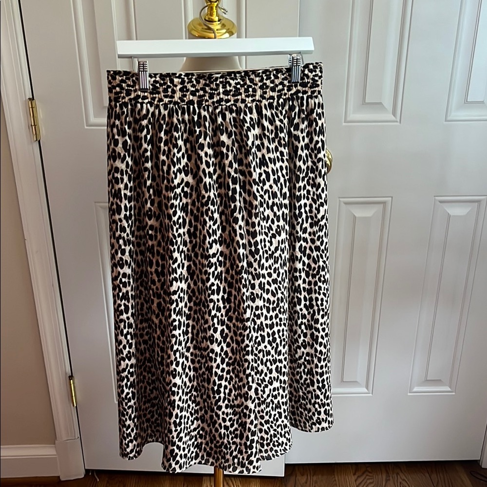 LOFT Black and White Pleated Midi Skirt